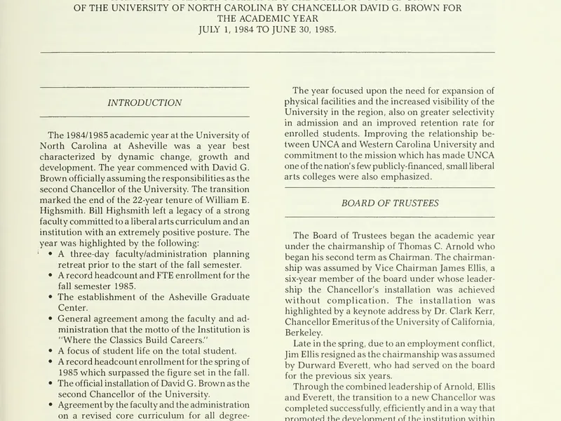 1984-1985 UNCA From UNC President Report